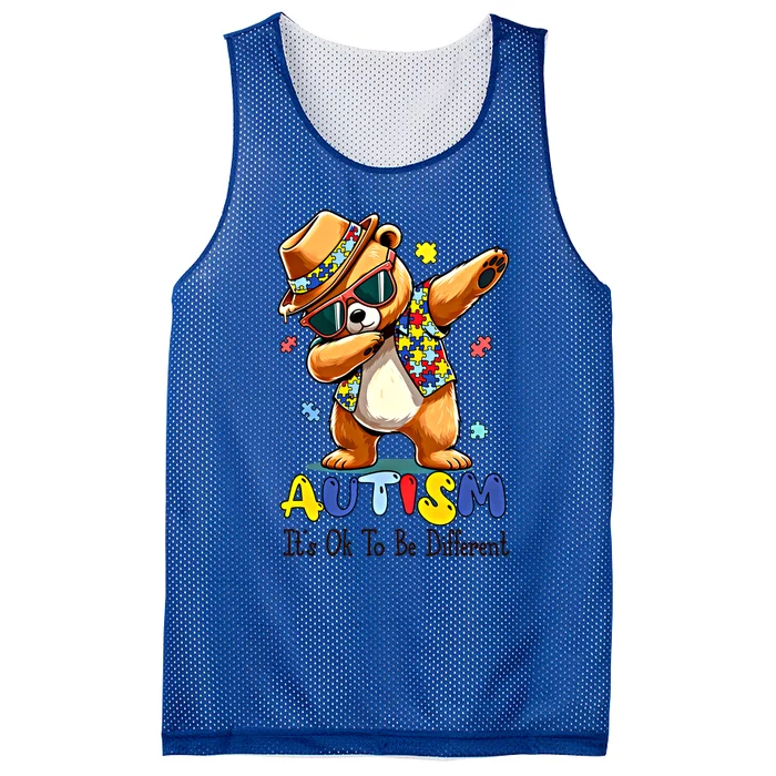 ItS Ok To Be Different Autism Awareness Dabbing Bear Animal Gift Mesh Reversible Basketball Jersey Tank