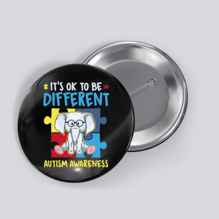 It's Ok To Be Different Cute Autism Awareness Elephant Button