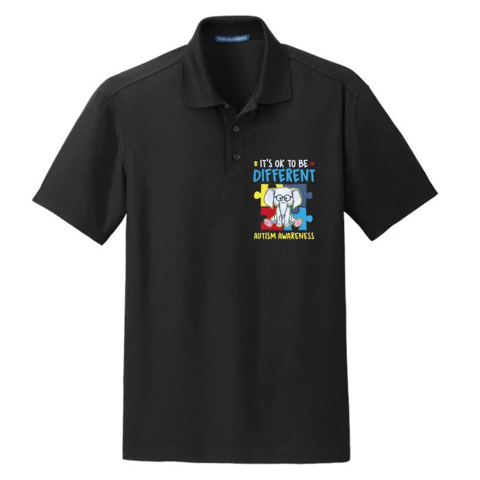 It's Ok To Be Different Cute Autism Awareness Elephant Dry Zone Grid Performance Polo