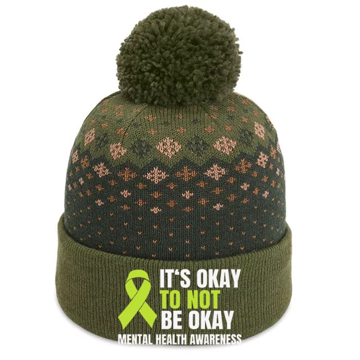 It's Okay To Not Be Okay Mental Health Ribbon The Baniff Cuffed Pom Beanie