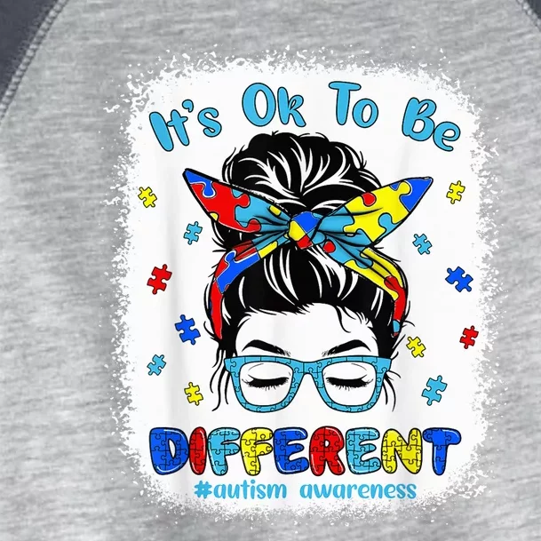 Its Ok To Be Different Messy Bun Autism Awareness Bleached Toddler Fine Jersey T-Shirt