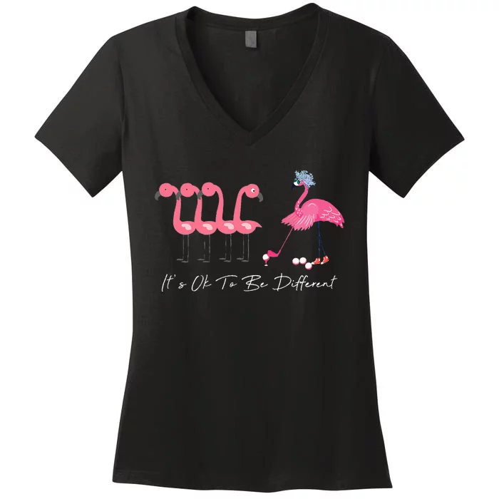 It's Ok To Be Different Funny Flamingo Golf Lover Women's V-Neck T-Shirt