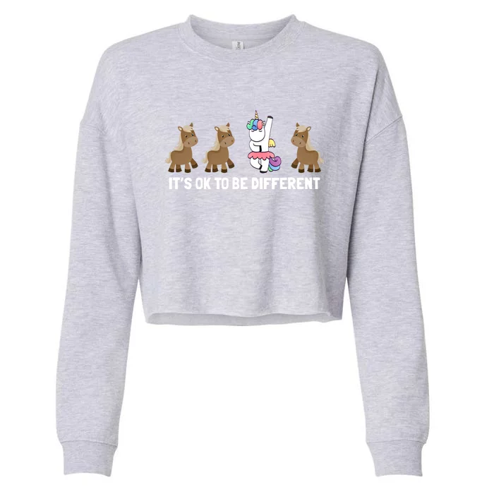 ItS Ok To Be Different Autism Awareness Unicorn Gift Cropped Pullover Crew