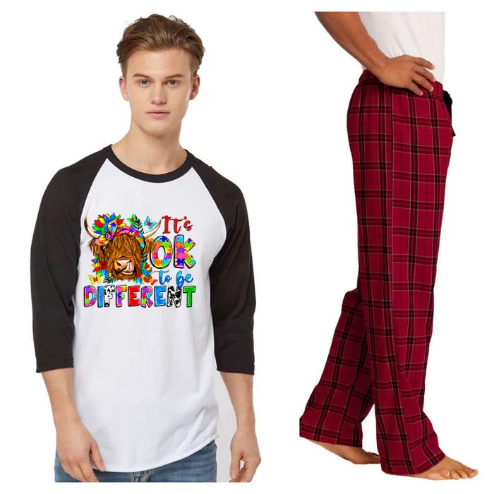 ItS Ok To Be Different Colorful Cow Autism Awareness Month Gift Raglan Sleeve Pajama Set