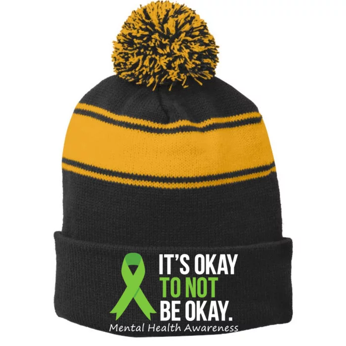 Its Okay To Not Be Okay Mental Health Awareness Ribbon Stripe Pom Pom Beanie