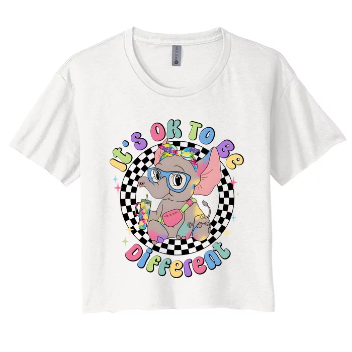 Its Ok To Be Different Bougie Autism Elephant Women's Crop Top Tee