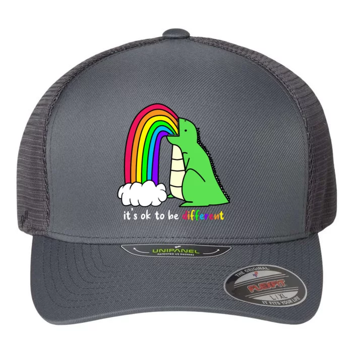 It's Ok To Be Different Autism Awareness Dinosaur Flexfit Unipanel Trucker Cap