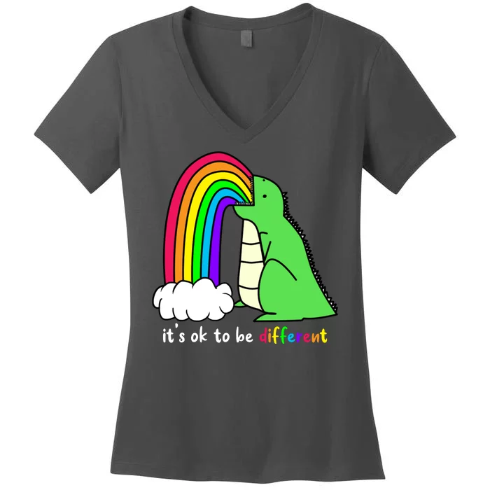 It's Ok To Be Different Autism Awareness Dinosaur Women's V-Neck T-Shirt