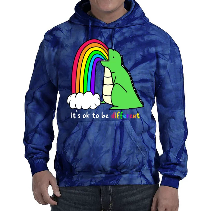 It's Ok To Be Different Autism Awareness Dinosaur Tie Dye Hoodie