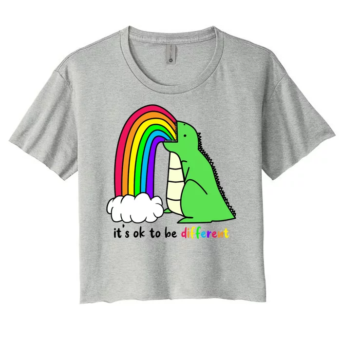 It's Ok To Be Different Autism Awareness Dinosaur Women's Crop Top Tee