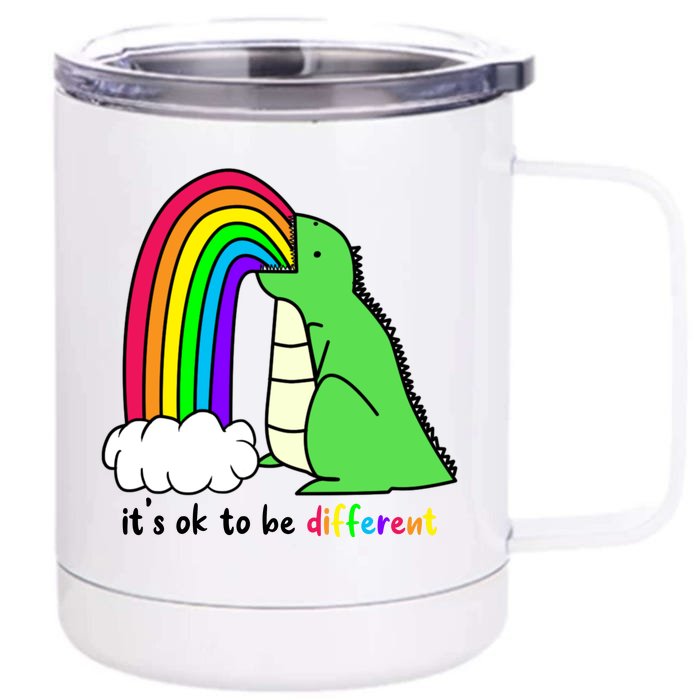 It's Ok To Be Different Autism Awareness Dinosaur Front & Back 12oz Stainless Steel Tumbler Cup