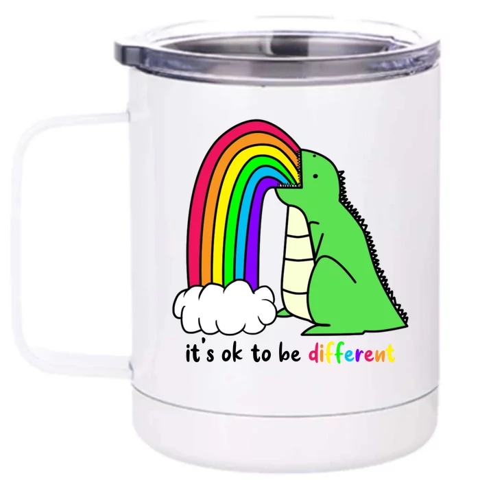 It's Ok To Be Different Autism Awareness Dinosaur Front & Back 12oz Stainless Steel Tumbler Cup