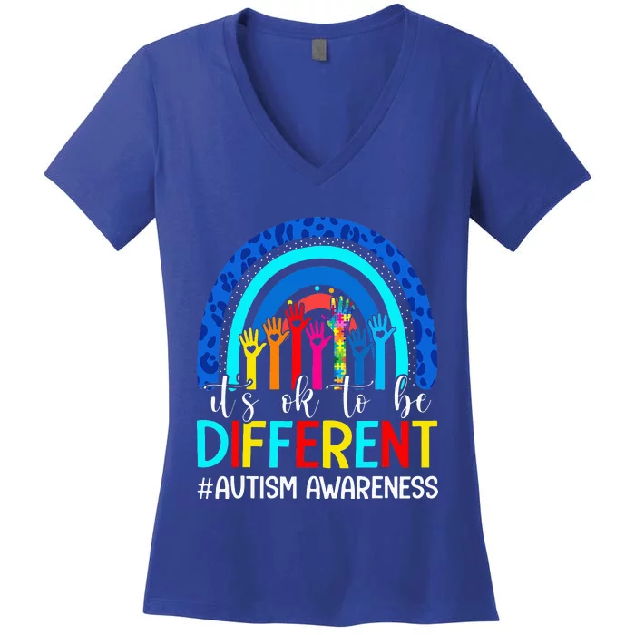 It's Ok To Be Different Autism Awareness Rainbow Women's V-Neck T-Shirt