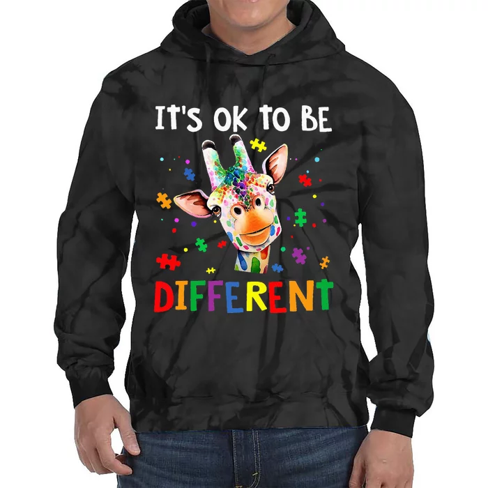 its ok to be different autism awareness giraffe Tie Dye Hoodie