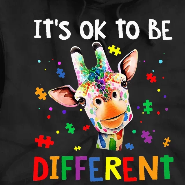 its ok to be different autism awareness giraffe Tie Dye Hoodie