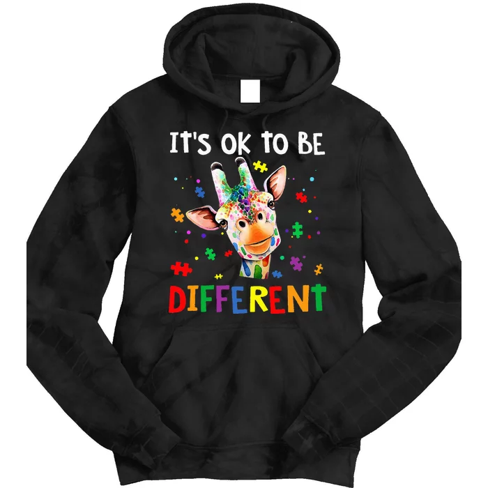 its ok to be different autism awareness giraffe Tie Dye Hoodie