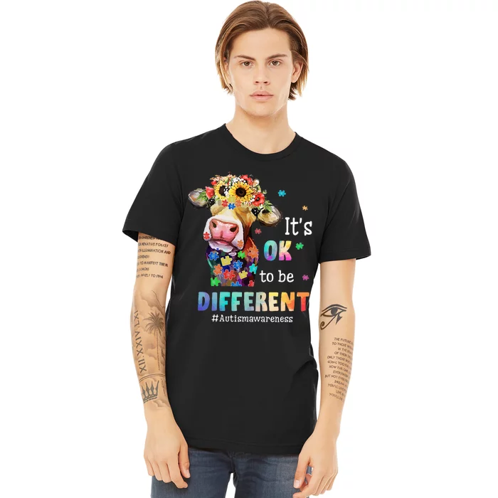 It's Ok To Be Different Heifer Cow Autism Awareness Premium T-Shirt