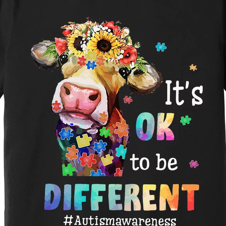 It's Ok To Be Different Heifer Cow Autism Awareness Premium T-Shirt