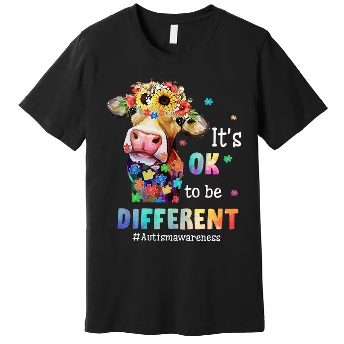 It's Ok To Be Different Heifer Cow Autism Awareness Premium T-Shirt