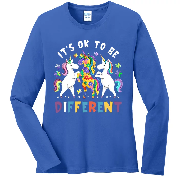 ItS Ok To Be Different Unicorn Autism Awareness Autistic Cute Gift Ladies Long Sleeve Shirt