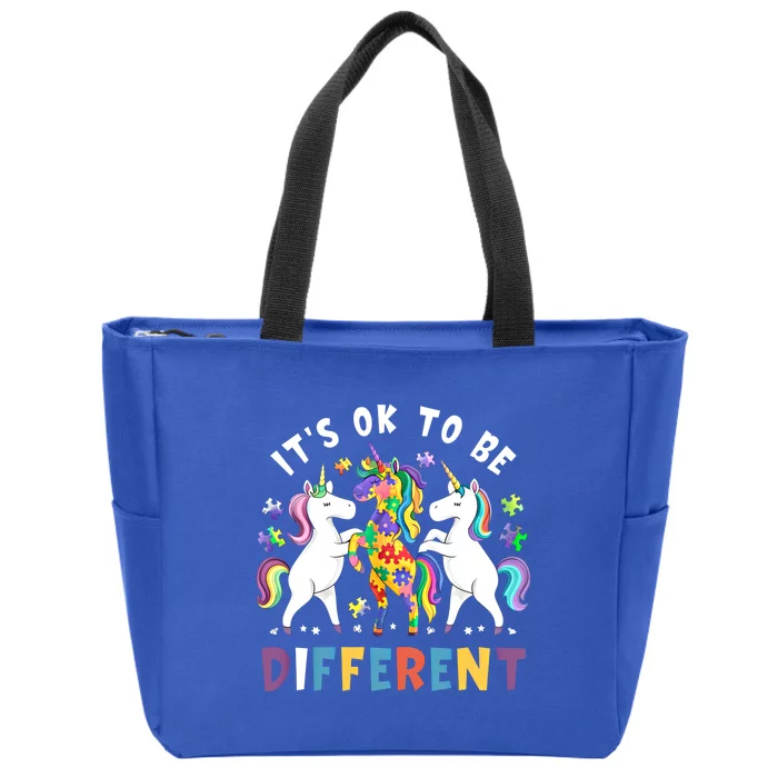 ItS Ok To Be Different Unicorn Autism Awareness Autistic Cute Gift Zip Tote Bag