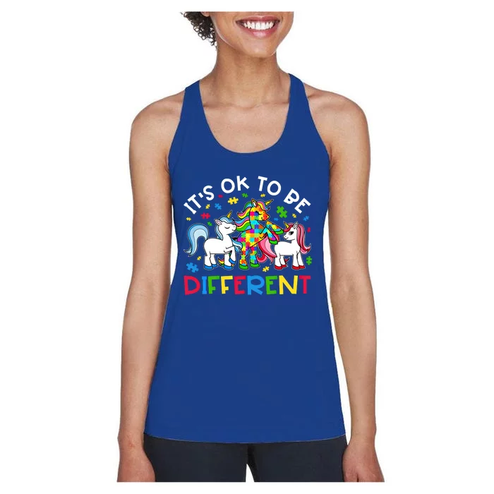 ItS Ok To Be Different Unicorn Puzzle Autism Awareness Gift Women's Racerback Tank