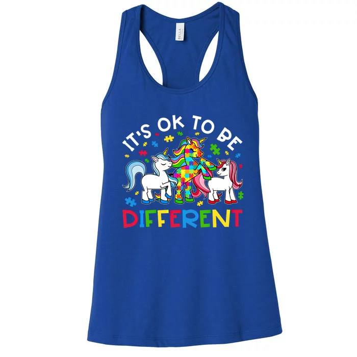 ItS Ok To Be Different Unicorn Puzzle Autism Awareness Gift Women's Racerback Tank