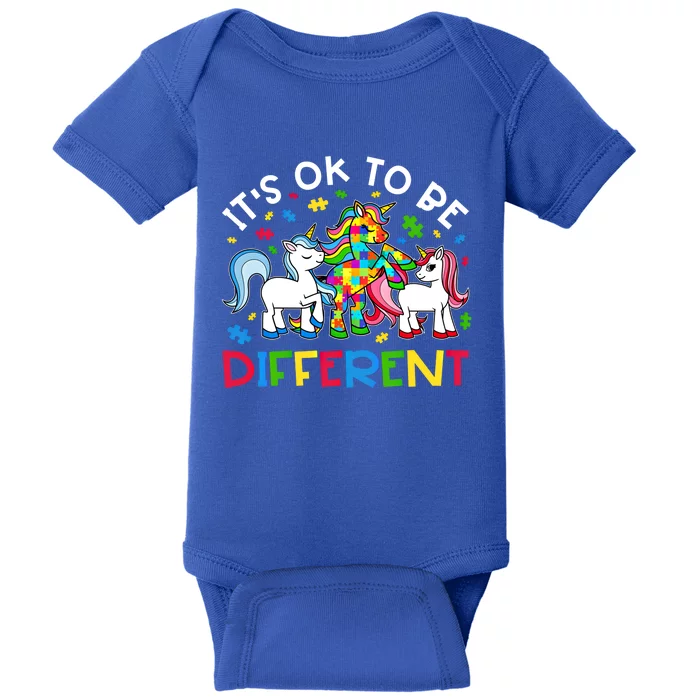 ItS Ok To Be Different Unicorn Puzzle Autism Awareness Gift Baby Bodysuit