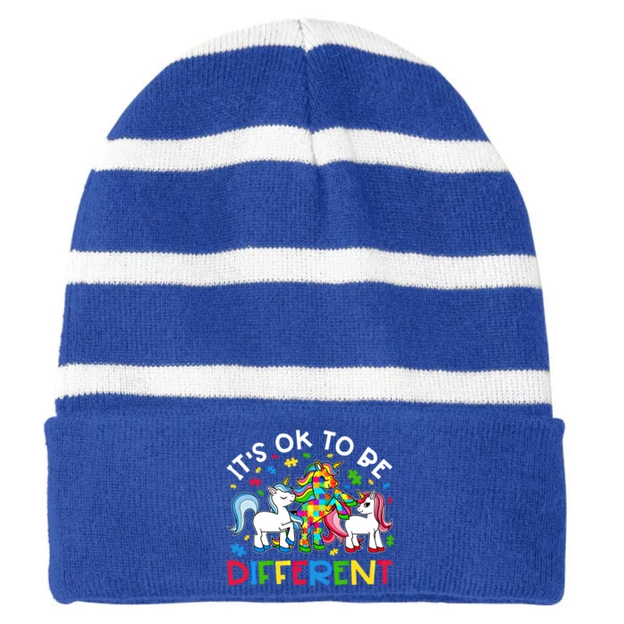 ItS Ok To Be Different Unicorn Puzzle Autism Awareness Gift Striped Beanie with Solid Band