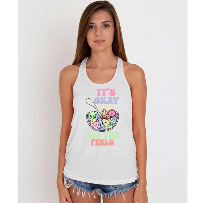 Its Okay To Feel All Feels Psychologists Women's Knotted Racerback Tank