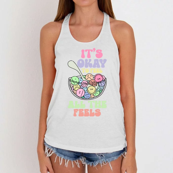 Its Okay To Feel All Feels Psychologists Women's Knotted Racerback Tank