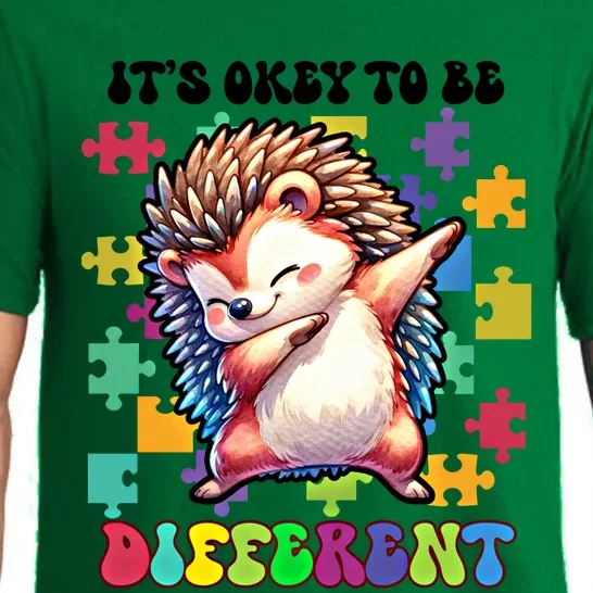 ItS Okey To Be Different Autism Awareness Dabbing Hedgehog Cute Gift Pajama Set