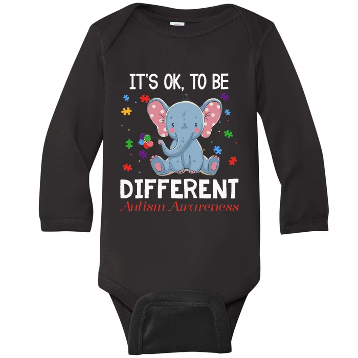 It's Ok To Be Different Elephant Autism Awareness Baby Long Sleeve Bodysuit