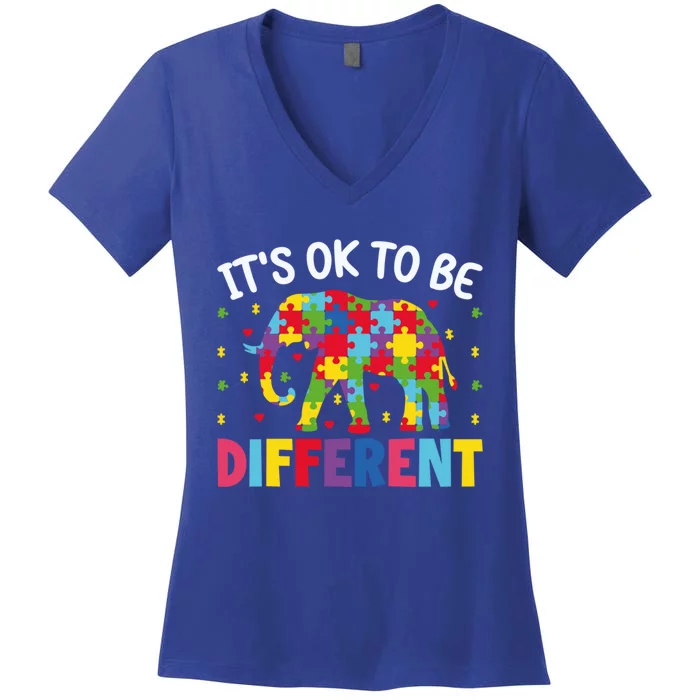 ItS Ok To Be Different Elephant Design Gift Women's V-Neck T-Shirt