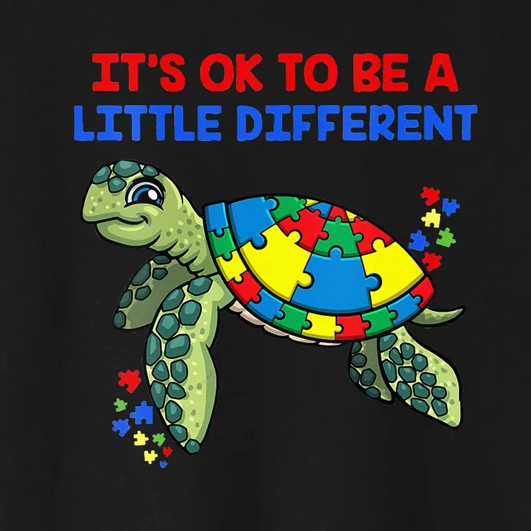 It's Ok To Be A Little Different Turtle Autism Awareness Women's Crop Top Tee