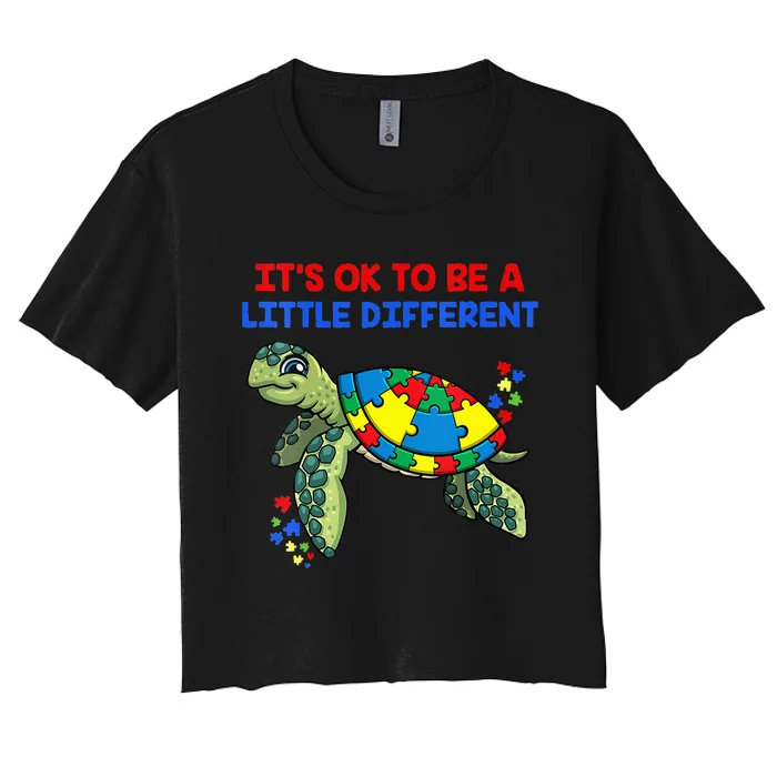 It's Ok To Be A Little Different Turtle Autism Awareness Women's Crop Top Tee