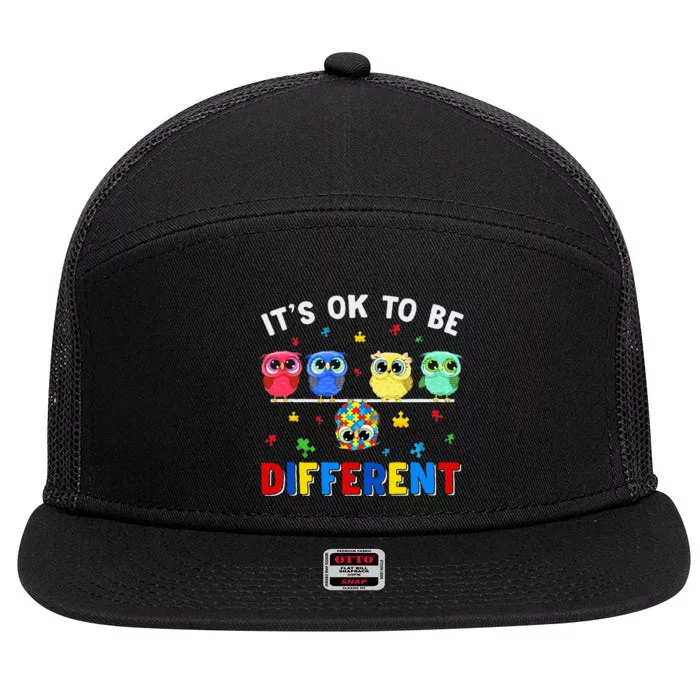 It's Ok To Be Different Cute Owl Animal Autism Awareness 7 Panel Mesh Trucker Snapback Hat