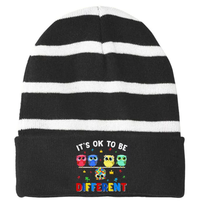 It's Ok To Be Different Cute Owl Animal Autism Awareness Striped Beanie with Solid Band