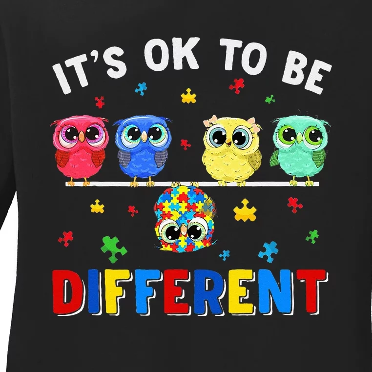 It's Ok To Be Different Cute Owl Animal Autism Awareness Ladies Long Sleeve Shirt