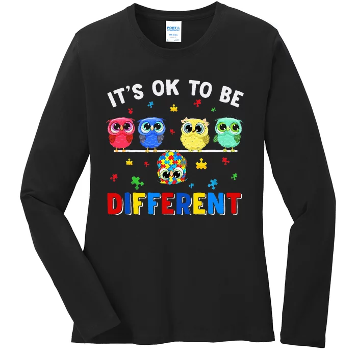 It's Ok To Be Different Cute Owl Animal Autism Awareness Ladies Long Sleeve Shirt