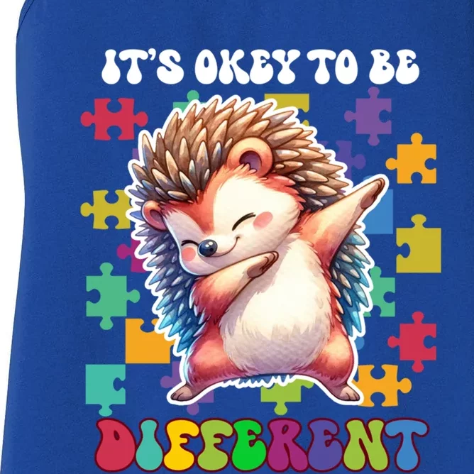 ItS Okey To Be Different Autism Awareness Dabbing Hedgehog Gift Women's Racerback Tank