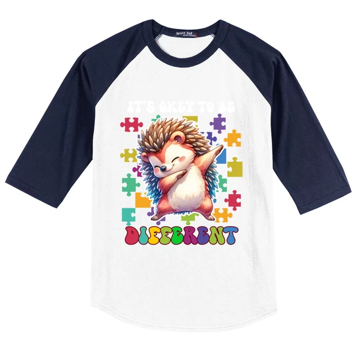 ItS Okey To Be Different Autism Awareness Dabbing Hedgehog Gift Baseball Sleeve Shirt