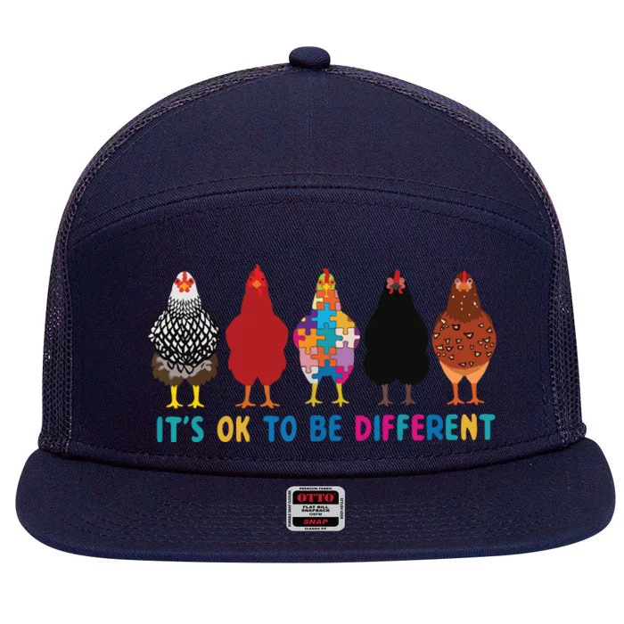 Its Ok To Be Different Cute Chickens Autism Awareness Tee 6178 7 Panel Mesh Trucker Snapback Hat