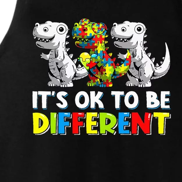 It's Ok To Be Different Dinosaur Autism Awareness Gifts Ladies Tri-Blend Wicking Tank