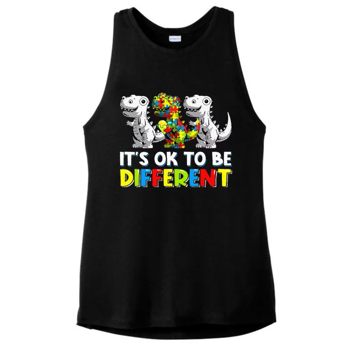 It's Ok To Be Different Dinosaur Autism Awareness Gifts Ladies Tri-Blend Wicking Tank