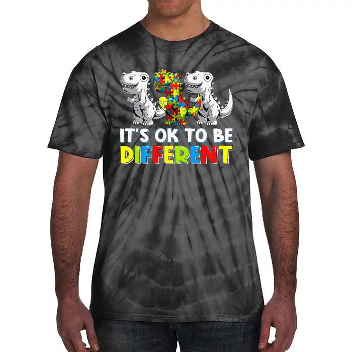 It's Ok To Be Different Dinosaur Autism Awareness Gifts Tie-Dye T-Shirt