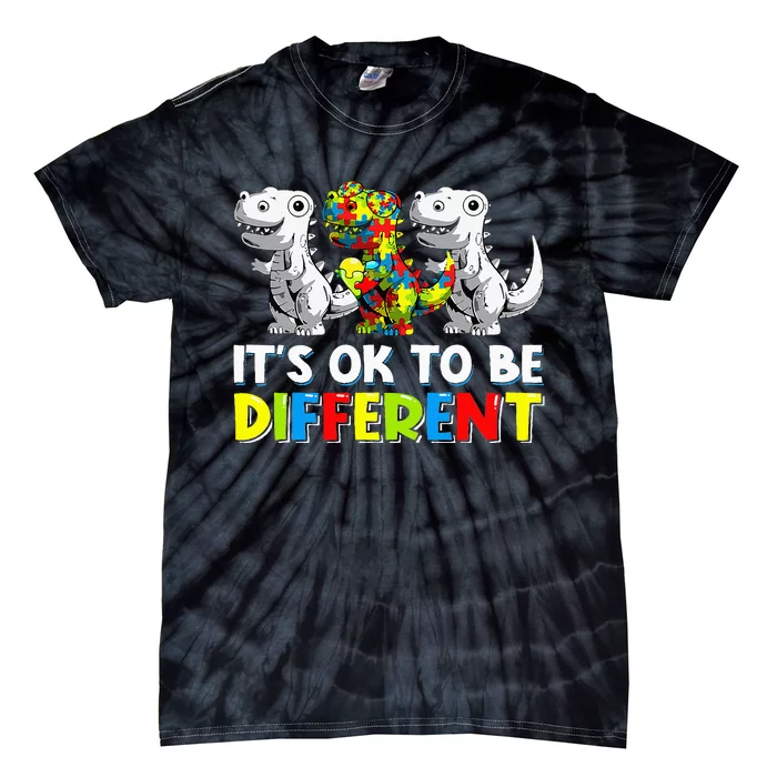 It's Ok To Be Different Dinosaur Autism Awareness Gifts Tie-Dye T-Shirt