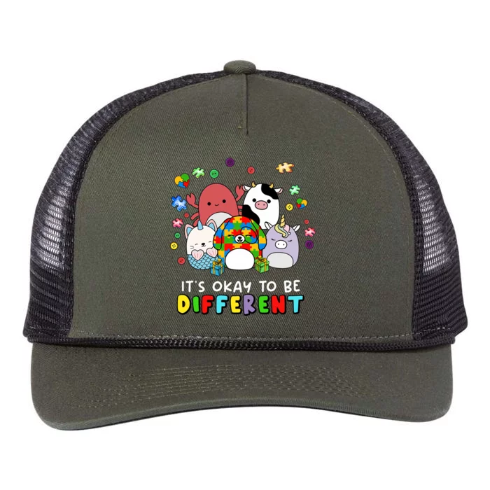 It's Okay To Be Different Cute Pig Cow Cat Autism Awareness Month Supporter Retro Rope Trucker Hat Cap