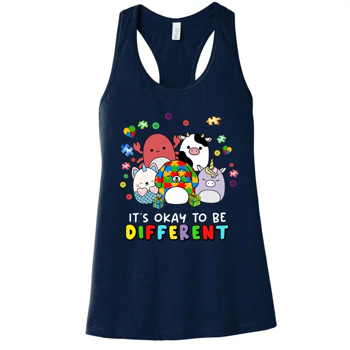 It's Okay To Be Different Cute Pig Cow Cat Autism Awareness Month Supporter Women's Racerback Tank