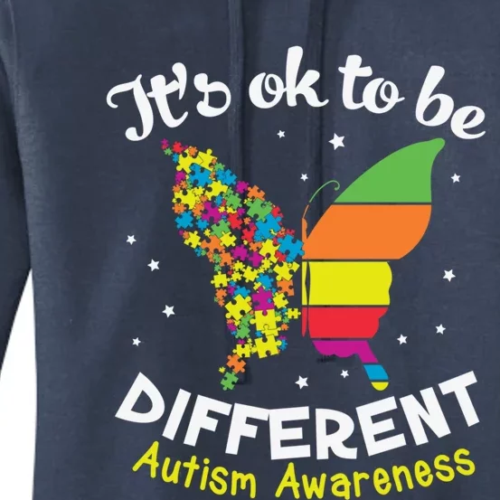 It's Ok To Be Different Butterfly Puzzle Autism Awareness Gift Women's Pullover Hoodie